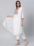 Anni Designer Women'S Cotton Blend Solid Straight Kurta With Pant & Dupatta (Sawet-White_S_White_Small),White,S,Cotton Blend,Regular,Dupatta
