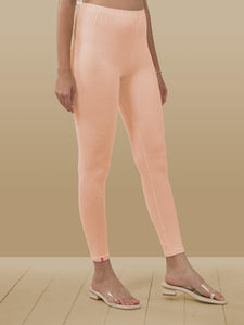 Lyra Women Solid Premium Cotton Ankle Length Leggings | Mid-Waist | Fashionwear Peach L