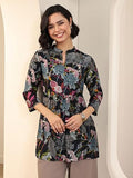 Libas Women'S Silk Blend Floral A-Line Kurtis (98162_Black_Xl)