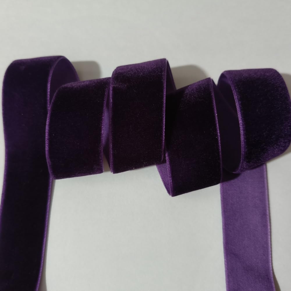 5 Yards 1(25mm) Velvet Ribbon for Wedding Christmas Gift Box Wrapping Bow Making Bouquet Wrap DIY Craft Decor (Dark Purple, 1