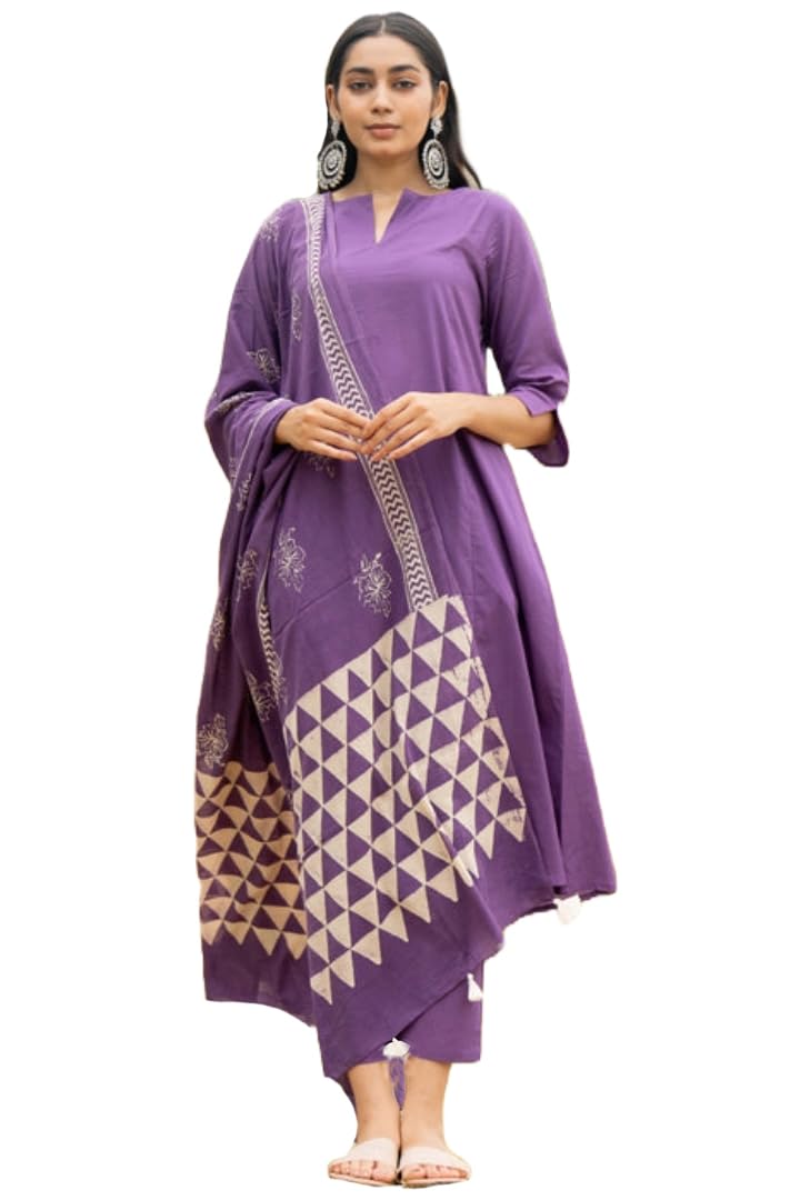 Gosriki Women'S Rayon Blend Solid Anarkali Kurta With Pant & Dupatta (Ketani Purple-Gs_Xl_Purple_X-Large),Purple,,B0DRNNSQD3
