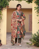 Anni Designer Women'S Rayon Blend Printed Straight Kurta With Pant & Dupatta (Fta Green-Nrk_4Xl_Green_Xxxx-Large),Green,4XL,Rayon Blend,Regular,Dupatta