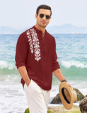 Royalscout Men'S Regular Fit Stylish Embroidered Design Cotton Blend Full Sleeve Short Straight Kurta Shirt Maroon
