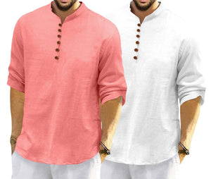 Royalscout Men'S Cotton Polyester Blend Solid Regular Fit Full Sleeve Short Kurta | Ethnic, Lightweight Summer Kurta For Daily &