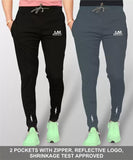 Lookmark Men'S Combo Slim Fit Solid Lycra Blend Full Elastic Sport Wear Running Gym Stretchable Jogger Track Pant In Black & Gre