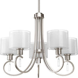 Progress Lighting P4696-09 Invite 5-Lt. Chandelier with White silk mylar shades, Brushed Nickel