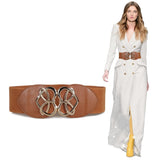 Waist Belt For Women, Faux Leather, Brown, Elastic Style With Buckle Closure