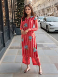Gosriki Women'S Rayon Viscose Straight Printed Kurta With Pant (Gadugi Red-Vks02-Gs_M_Red_Medium),Red,,B0F8Q7Q8QN