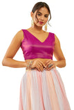Soch Womens Purple Tussar V-Neck Back-Open Sleeveless Blouse