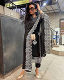 Anni Designer Women'S Rayon Blend Straight Embroidered Kurta With Pant & Dupatta (Trp Black_S_Black_Small),Black,S,,,