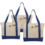 SimpliMagic Stylish Canvas Tote Bag with an External Pocket, Top Zipper Closure, Daily Essentials, 3 Pack, 20 x 15 x 6, Blue