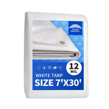 12 Mil Heavy Duty White Tarps 7' X 30', Extra Thick,Durable,Waterproof, UV Resistant, Weatherproof Poly Tarp,with Metal Grommets