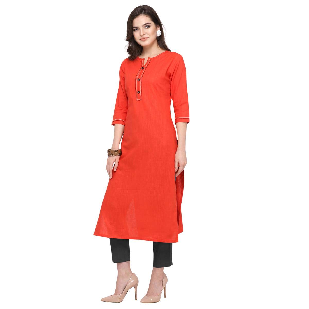 Anni Designer Women'S Red Color South Cotton Calf Length Kurti (Puja-Kurti-7006_Xxl),Red,2XL,Cotton,Regular,Kurti