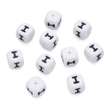 Beadthoven 100pcs Silicone Letter I Beads Bulk 12mm Cube Alphabet Silicone Focal Beads Loose White Rubber Assorted Letter Beads 