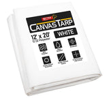 Mytee Products 12' x 20' White Canvas Tarp 12oz - Water Resistant & Breathable - Heavy Duty Tarps - Multipurpose Tarpaulin Cover