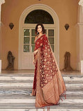 Womanista Womens Woven Design Art Silk Ready To Wear Saree (Ti_4122_Maroon) Maroon Xl
