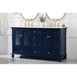Elegant Decor Rhodes 60 Coastal Solid Wood Double Bathroom Vanity In Blue