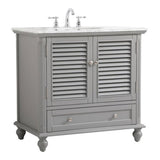 Elegant Decor Rhodes 36 Coastal Solid Wood Single Bathroom Vanity In Gray