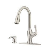 Pfister Deming Kitchen Faucet with Pull Down Sprayer and Soap Dispenser, Single Handle, High Arc, Spot Defense Stainless Steel F