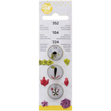 Wilton Decorating Tip Set 3/Pkg-#104 Petal/#352 Leaf/#224 Flower