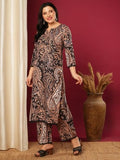 Anni Designer Women'S Rayon Viscose Straight Printed Kurta With Palazzo (Elevate Black-Vks01_L_Black_Large),Black,L,Rayon Viscose,Regular,