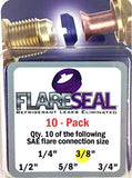 FlareSeal 3/8 - 10 Pack Model FS06-10PK Leak Free 3/8SAE Flare Seal Fitting - Refrigeration, HVAC, Flare Leak, Ductless, Sch