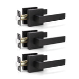 KNOBWELL 3 Pack Square Passage Door Lever Set, Heavy Duty Door Handle for Closet, Passage Door Levers Matte Black (No Lock/Key)
