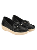 Shoetopia Upper Bow Detailed Black Slip-On Loafers For Women & Girls,Black,3,B0BYPCZW31