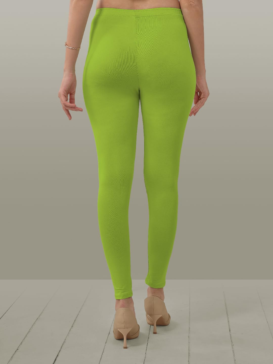 Lyra Women Solid Premium Cotton Ankle Length Leggings | Mid-Waist | Fashionwear Yellow Green L