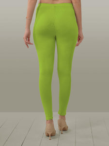 Lyra Women Solid Premium Cotton Ankle Length Leggings | Mid-Waist | Fashionwear Yellow Green L