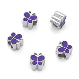 40pcs Purple Enamel Butterfly Symbol of Transformation Large Hole Animal Beads (Hole 4.5mm) Antique Silver for Earrings Bracelet
