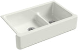 KOHLER Whitehaven Farmhouse Smart Divide Self-Trimming Undermount Apron Front Double-Bowl Kitchen Sink with Tall Apron, 35-1/2-I