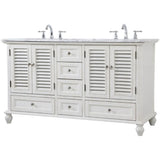Elegant Decor Rhodes 60 Double Marble Top Bathroom Vanity In Antique White