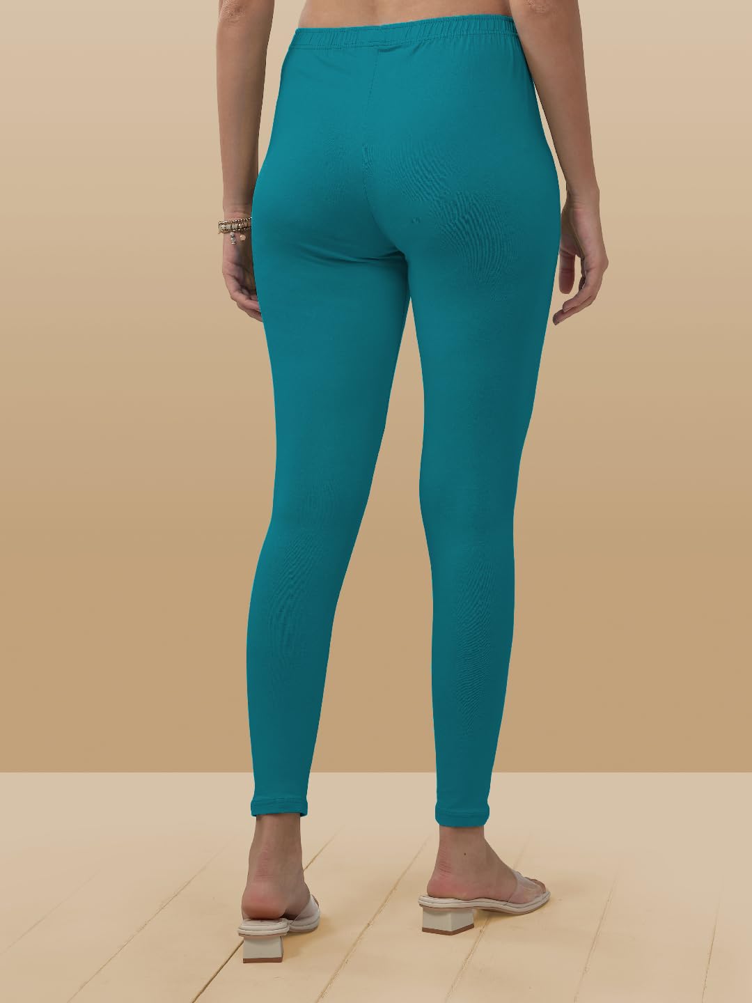 Lyra Women Solid Premium Cotton Ankle Length Leggings | Mid-Waist | Fashionwear Aqua Blue L