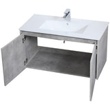 Elegant Decor Rasina 36 Single Porcelain Top Floating Bathroom Vanity In Gray