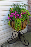 Garden King 14 Inch Urn Planter With Coco Coir Liner, Plant Stand And Flower Pot For Outdoor/Indoor Garden DCor. (Black, Metal, 