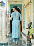 Anni Designer Women'S Rayon Blend Straight Printed Kurta With Pant (Ghasi Blue_M_Blue_Medium),Blue,M,Rayon Blend,Regular,