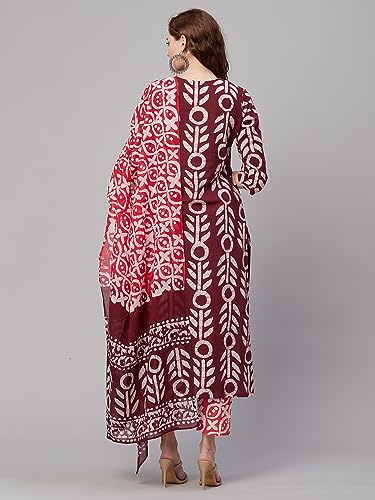 Anni Designer Women'S Cotton Blend Straight Printed Kurta With Pant & Dupatta (Nalika Magenta-Kbv_5Xl_Magenta_Xxxxx-Large),Magenta,5XL,Cotton Blend,Regular,Dupatta