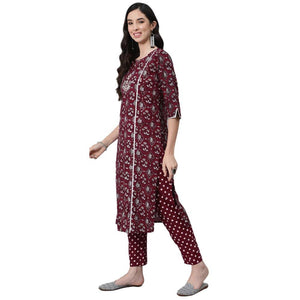 Anubhutee Women Maroon Ethnic Motifs Thread Work Pure Cotton Kurta With Trousers With Dupatta Maroon 2Xl