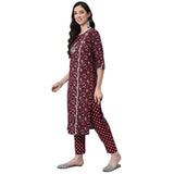 Anubhutee Women Maroon Ethnic Motifs Thread Work Pure Cotton Kurta With Trousers With Dupatta Maroon 2Xl