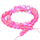 Matte Aurora Crystal Glass Beads Gemstone 8MM Pink Frosted Glitter Shining Mermaid Round Loose Beads Frosted Moonstone for Jewel