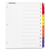 Index Dividers W/Table of Contents, Punched, 12Tab, Multi