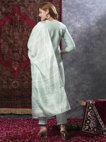 Gosriki Women'S Rayon Blend Solid Straight Kurta With Pant & Dupatta (Pragya See Green-Vks01-Gs_M_See Green_Medium),See Green,,B0D9YVF46S