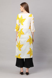 Gosriki Women'S Cotton Printed Straight Kurti (Alisha White & Yellow_M-Go_White & Yellow_Medium),White & Yellow,,B09Q6BH5WZ