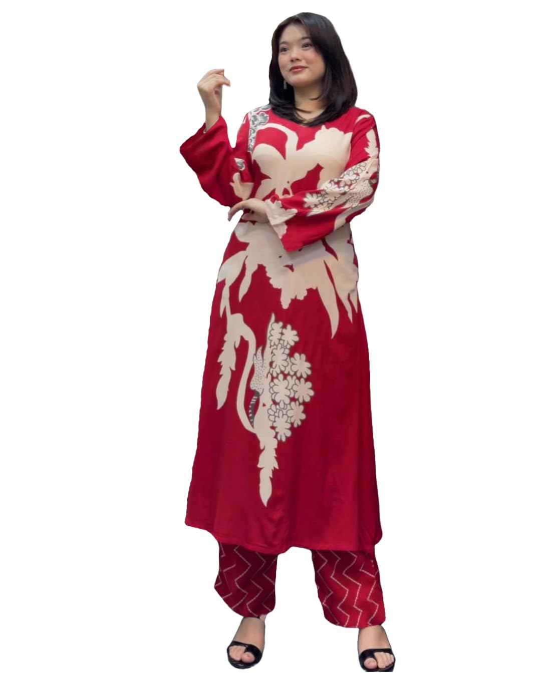 Gosriki Women'S Cotton Blend Straight Printed Kurta With Palazzo (Cukari Red-Vks01-Gs_Xl_Red_X-Large),Red,,B0D9WD3HJB