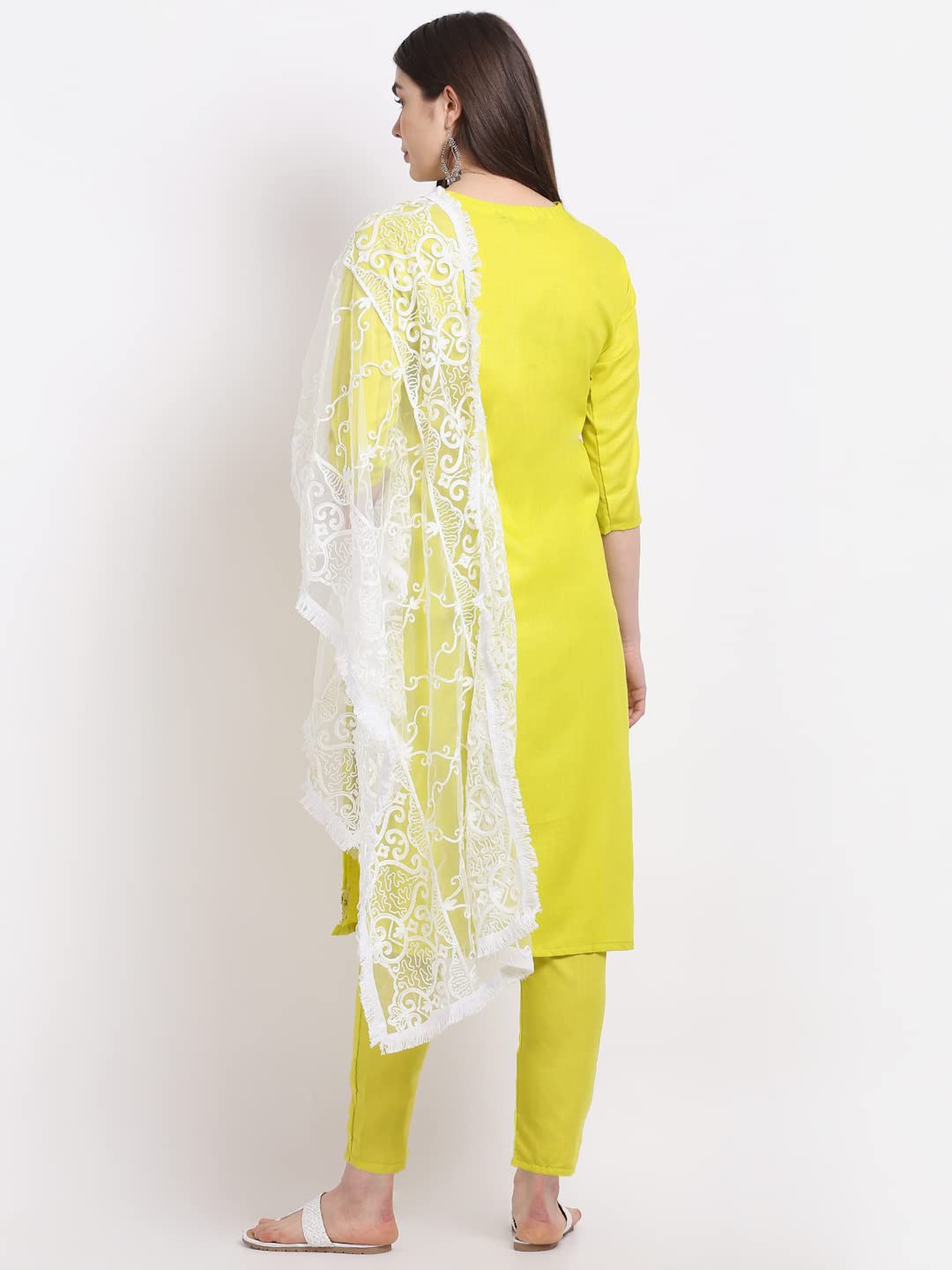 Anni Designer Women'S Cotton Straight Kurta With Pant & Dupatta (Kptd-Cot-10039-Yellow_L_Yellow_Large),Yellow,L,Cotton Blend,Straight,