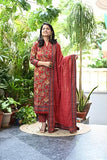 Gosriki Women'S Rayon Viscose Printed Straight Kurta With Pant & Dupatta (Vahali Red-Vks01-Gs_M_Red_Medium),Red,,B0FDBF7F29