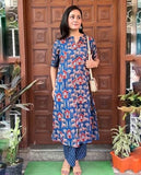 Anni Designer Women'S Rayon Blend Straight Printed Kurta With Palazzo (Gpw Blue-Vks01_Xxl_Blue_Xx-Large),Blue,2XL,Rayon Blend,Regular,