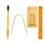 Bamboo Toothbrush And Tongue Cleaner Set Natural EcoFriendly Dental Care BpaFree, Biodegradable Fresher Breath & Zero W
