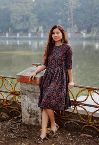 Anni Designer Women'S Cotton Blend Printed Anarkali Kurta (Pond Blue-Sm_S_Blue_Small),Blue,S,Cotton Blend,anarkali,